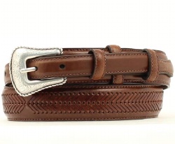 M and F Western Product N2476802 Men's Ranger Belt in Brown Leather with Buckstitched Back